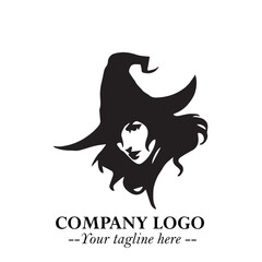 Mystical Black Witch Logo Symbol on White Background for Modern Magical Branding Design Effects