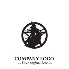 Mystical Black Witch Logo Symbol on White Background for Modern Magical Branding Design Effects