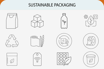 sustainable eco friendly packaging recycling line vector icons set