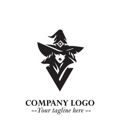 Mystical Black Witch Logo Symbol on White Background for Modern Magical Branding Design Effects