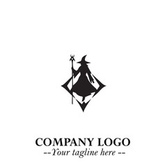 Mystical Black Witch Logo Symbol on White Background for Modern Magical Branding Design Effects