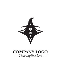 Mystical Black Witch Logo Symbol on White Background for Modern Magical Branding Design Effects
