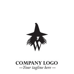 Mystical Black Witch Logo Symbol on White Background for Modern Magical Branding Design Effects