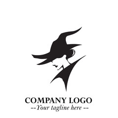 Mystical Black Witch Logo Symbol on White Background for Modern Magical Branding Design Effects