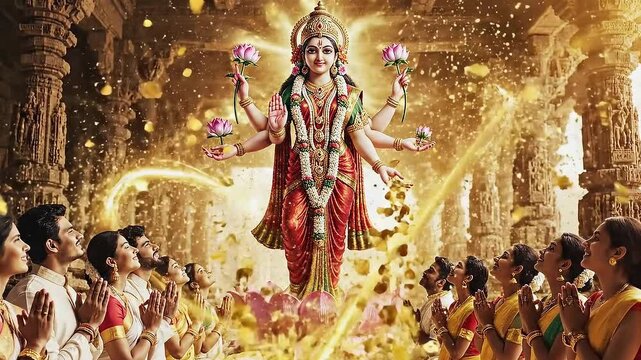 Hindu Goddess Lakshmi Puja Devotion Wealth Prosperity Temple Worship