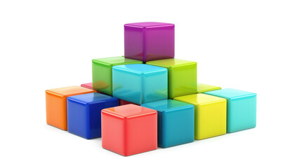 Naklejka premium Colorful 3D geometric cubes stacked on white background