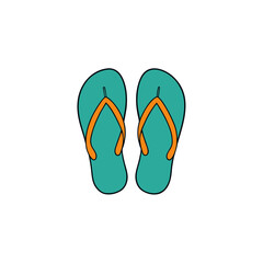 Pair of teal flip flops on transparent background