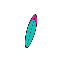 Surfboard design in color on transparent background