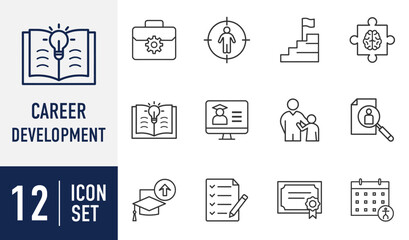 Career Development line icons set. for education, business growth, mentorship, and professional advancement strategies. Vector