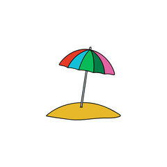 Island with beach umbrella on transparent background
