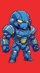 Chibi Blue Robot Warrior Character Design.
