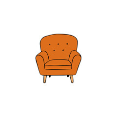 An orange colored armchair on transparent background