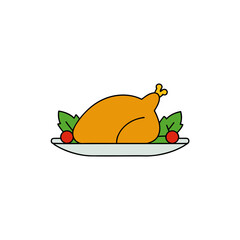 Roasted chicken on a dish on transparent background