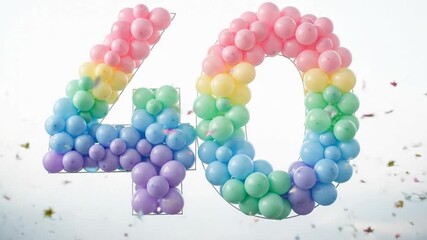 Colorful balloon display forming number 40 against white backdrop - Powered by Adobe