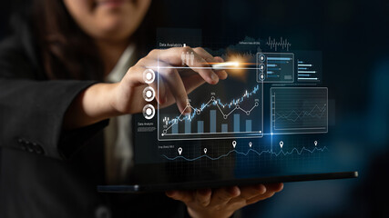 High-tech data visualization dashboard for analytics and performance tracking, including data visualization, trend, data report, and data chart. Latch