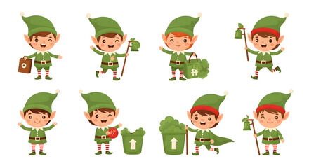 Fototapeta premium Cheerful Christmas elves collection, spreading holiday joy and goodwill with festive spirit and playful cheer