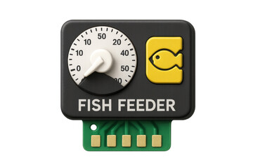 Fototapeta premium Automatic fish feeder icon with timer and circuit board