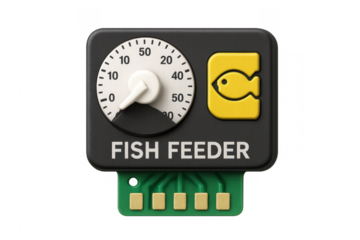 Automatic fish feeder icon with timer and circuit board