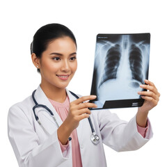 Doctor Analyzing a Chest X-ray Image on Transparent Background