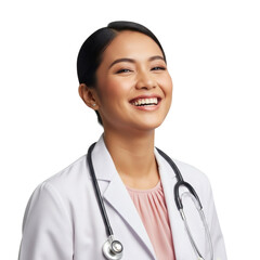 Happy Smiling Asian Female Doctor Wearing Stethoscope