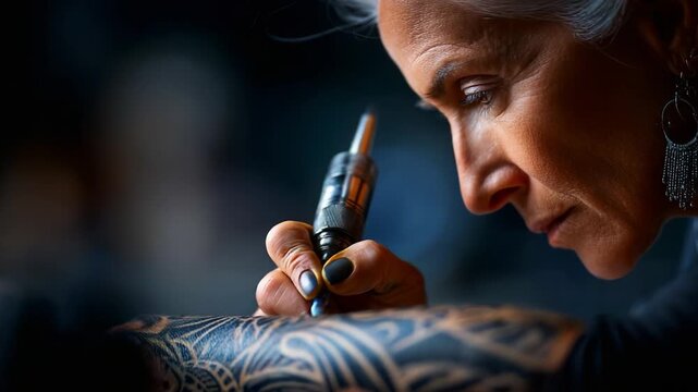 A Skilled Tattoo Artist Focused on Crafting Intricate Designs, Showcasing The Artistry and Precision Needed in Tattooing, Highlighting the Beauty of Body Art and Individual Expression.