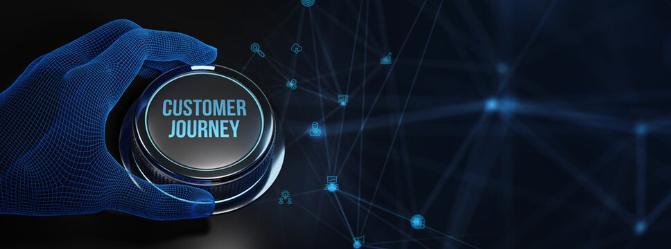 Inscription Customer journey on the virtual display. Business Technology Internet and network concept. 3d illustration