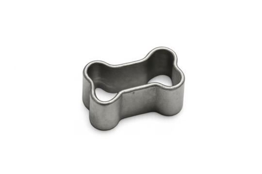 Metal dog bone cookie cutter on transparent background