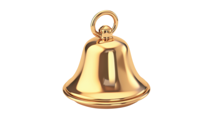 Shiny golden bell with handle isolated on white background