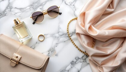 Luxury Editorial Fashion Flatlay with Neutral Aesthetic Accessories