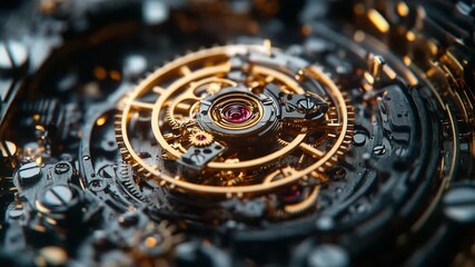 Intricate watch mechanism showcasing gears and details