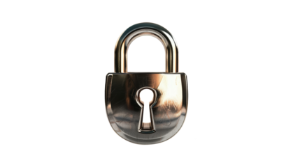 Shiny metallic padlock isolated on white background