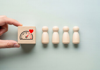 Wooden cube with love indicator and four wooden figures