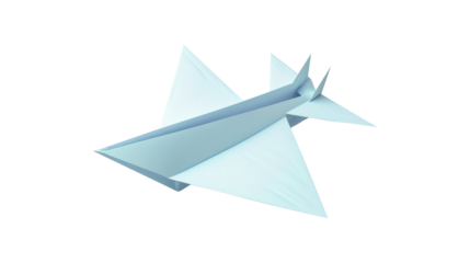 Light blue paper airplane isolated on white background