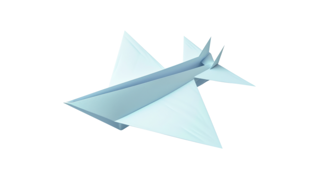 Light blue paper airplane isolated on white background