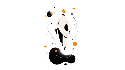 Weightless Journey through Abstract Cosmos A Flat Design Concept Illustration