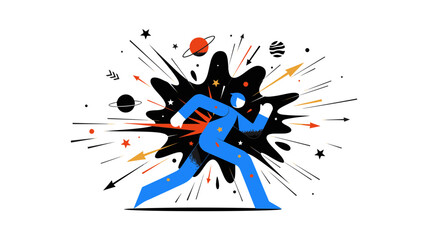 Obraz premium Dynamic Cosmic Energy Burst Illustration Abstract Flat Design of Speed and Impact