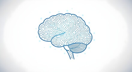 Conceptual Image of a Human Brain with Integrated Circuit Pattern, Symbolizing Artificial Intelligence and Technology