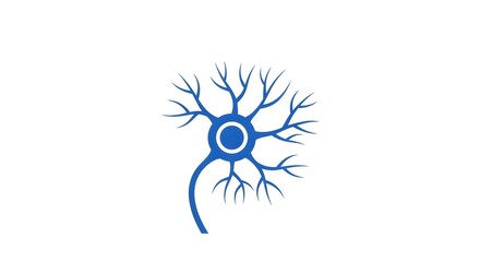 Blue neuron cell icon representing the nervous system, brain connections, and neural networks
