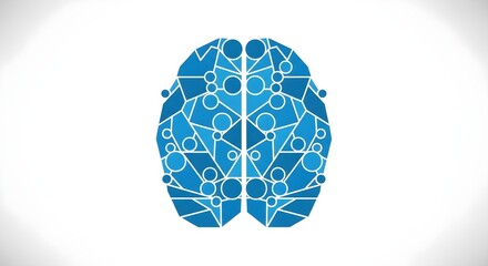 Stylized human brain with geometric patterns showing neural network and data processing