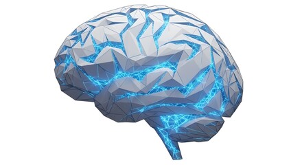 Abstract Polygonal Brain Structure with Glowing Blue Neural Connections