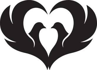 Two love birds creating a heart shape with their wings silhouette.