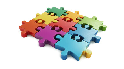 Obraz premium Colorful 3D puzzle pieces connected together on white background