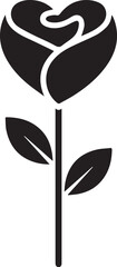 Heart shaped rose flower stem leaves black and white.
