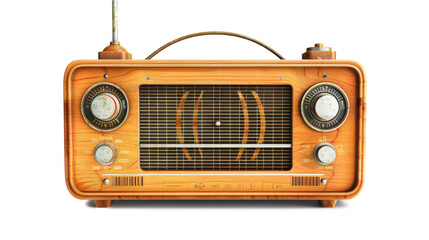 Vintage yellow radio with antennas isolated on white background