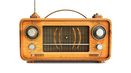 Vintage yellow radio with antennas isolated on white background