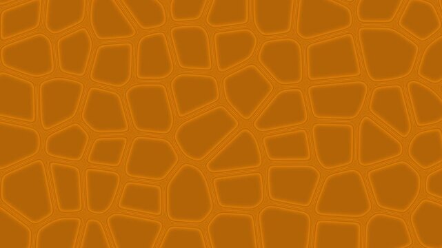 An abstract animation featuring organic, cell-like shapes that continually shift and morph across a dark orange background.