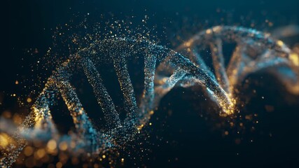 Stunning 3D DNA strand visualization with glowing particles, perfect for science and technology themes - Powered by Adobe