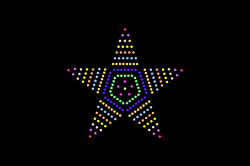 A modern luxury star illustration created with golden dotted patterns on a clean black background. This elegant geometric star design features glowing circular dots that form a premium and decorative 