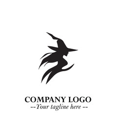 Mystical Black Witch Logo Symbol on White Background for Modern Magical Branding Design Effects