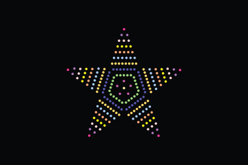 A modern luxury star illustration created with golden dotted patterns on a clean black background. This elegant geometric star design features glowing circular dots that form a premium and decorative 